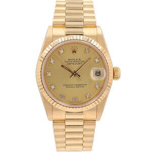 Rolex Datejust 68278 31mm Champagne Diamonds Dial Fluted Bezel President Band